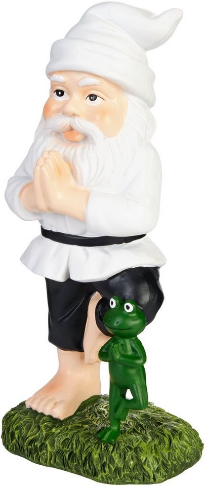 BRUBAKER Gartenzwerg Yoga Übung "Baum" Zwerg mit Frosch - Gartenfigur Sport Figur Vrksasana, (1 St), Zen Dekoration Lustig Wetterfest für Garten Bild 3