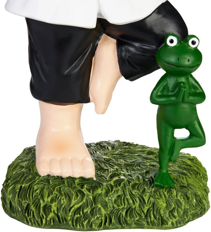 BRUBAKER Gartenzwerg Yoga Übung "Baum" Zwerg mit Frosch - Gartenfigur Sport Figur Vrksasana, (1 St), Zen Dekoration Lustig Wetterfest für Garten Bild 4