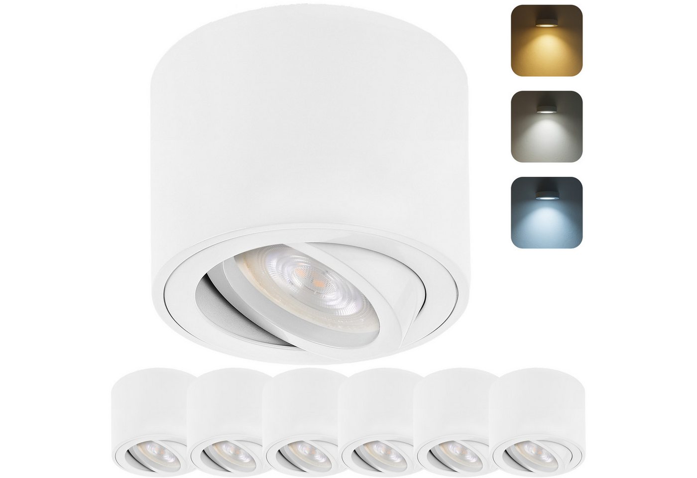 Sweet LED LED Aufbaustrahler 6er Set flach 5W CCT (3000K/4000K/6500K) Spots schwenkbar 230V weiß, schwenkbar, LED wechselbar, warmweiß, neutralweiß, kaltweiß, flach, schwenkbar, CCT, LED Deckenstrahler Bild 3