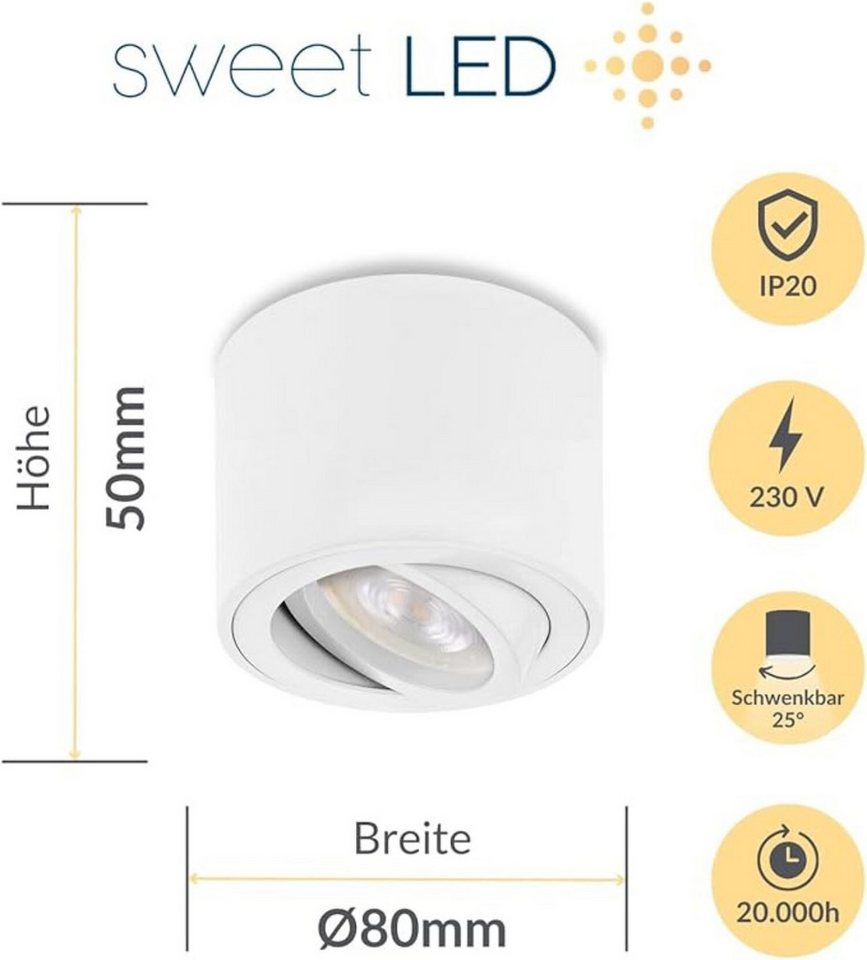 Sweet LED LED Aufbaustrahler 6er Set flach 5W CCT (3000K/4000K/6500K) Spots schwenkbar 230V weiß, schwenkbar, LED wechselbar, warmweiß, neutralweiß, kaltweiß, flach, schwenkbar, CCT, LED Deckenstrahler Bild 4