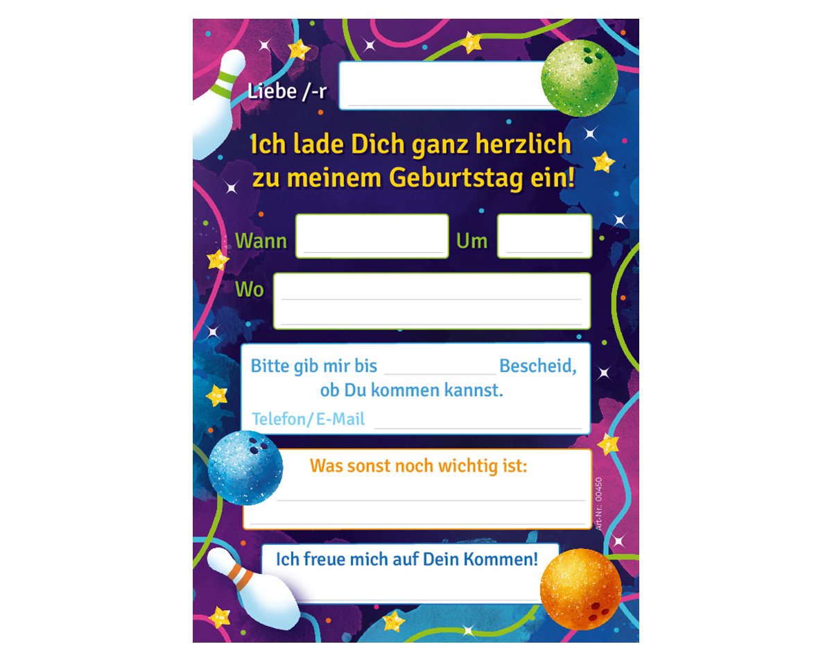 JUNAPACK Einladungskarten Bowling zum 10. Kindergeburtstag Jungen Mädchen Einladungen Kegeln, Einladungskarten zum 10. Geburtstag Bowling Bild 3