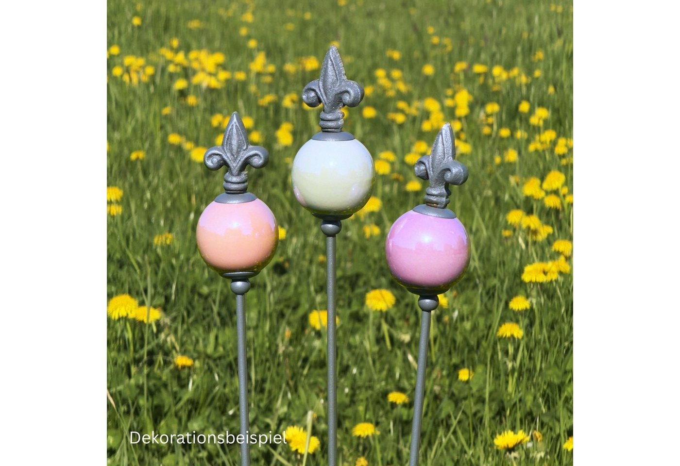 naninoa GmbH Gartenstecker Metall Stecker französische Lilie Gartenstecker Grau BEIGE 80cm