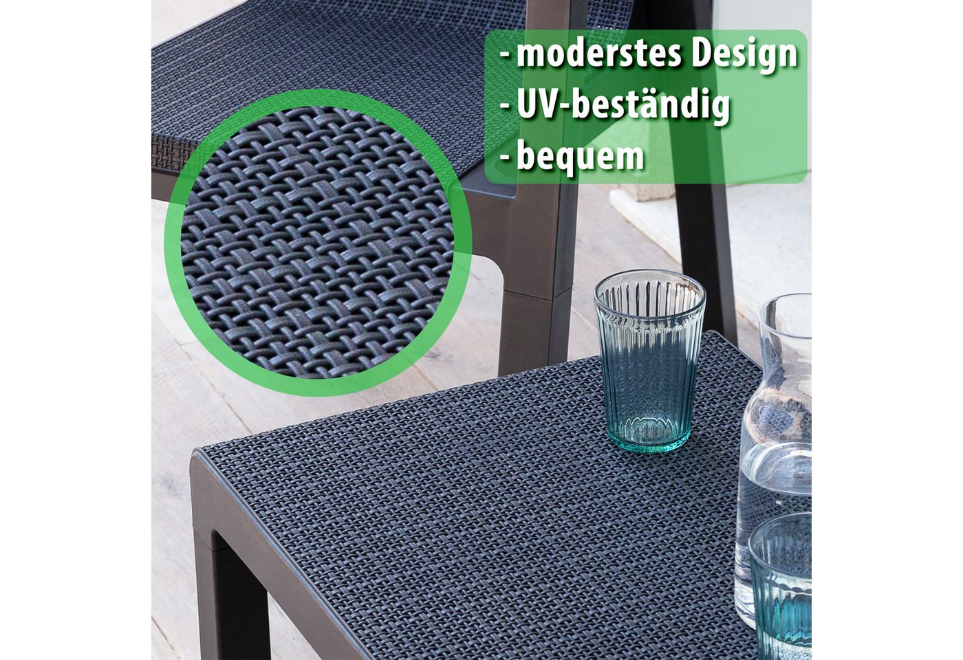 ONDIS24 Gartenlounge-Set Riviera Balkonmöbel Set Gartenmöbel Set 2 Sessel mit Tisch, (3-tlg), in Jute Optik aus UV-& wetterbeständigen Kunststoff Bild 3