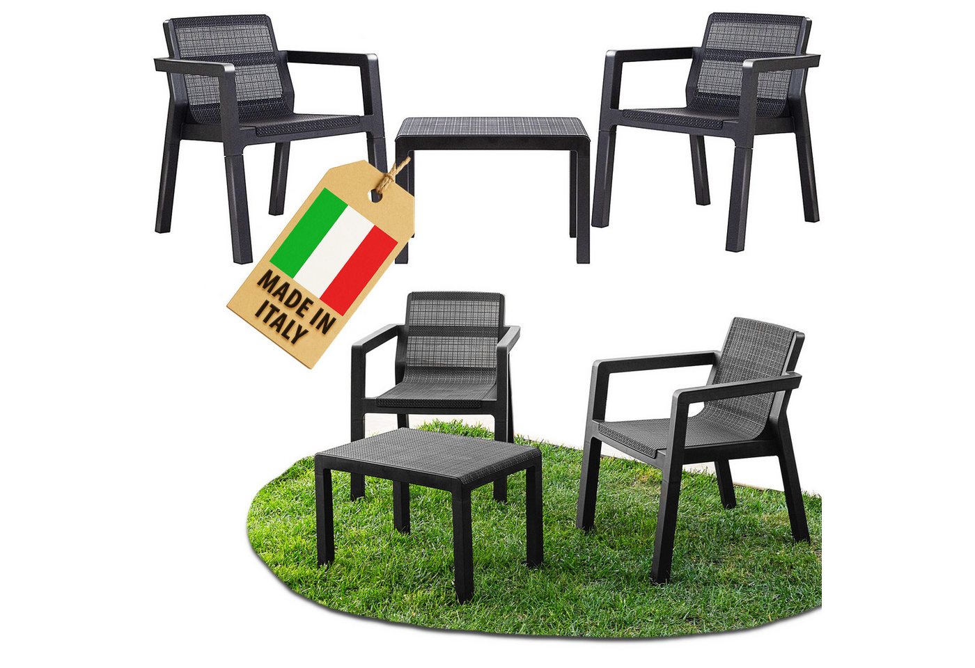 ONDIS24 Gartenlounge-Set Riviera Balkonmöbel Set Gartenmöbel Set 2 Sessel mit Tisch, (3-tlg), in Jute Optik aus UV-& wetterbeständigen Kunststoff Bild 4