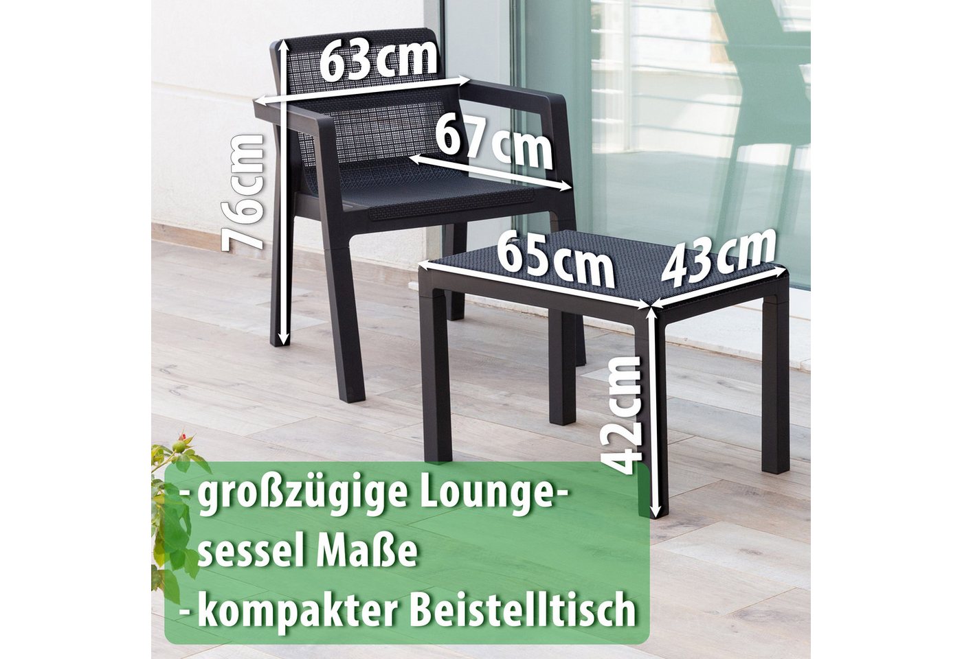 ONDIS24 Gartenlounge-Set Riviera Balkonmöbel Set Gartenmöbel Set 2 Sessel mit Tisch, (3-tlg), in Jute Optik aus UV-& wetterbeständigen Kunststoff Bild 5