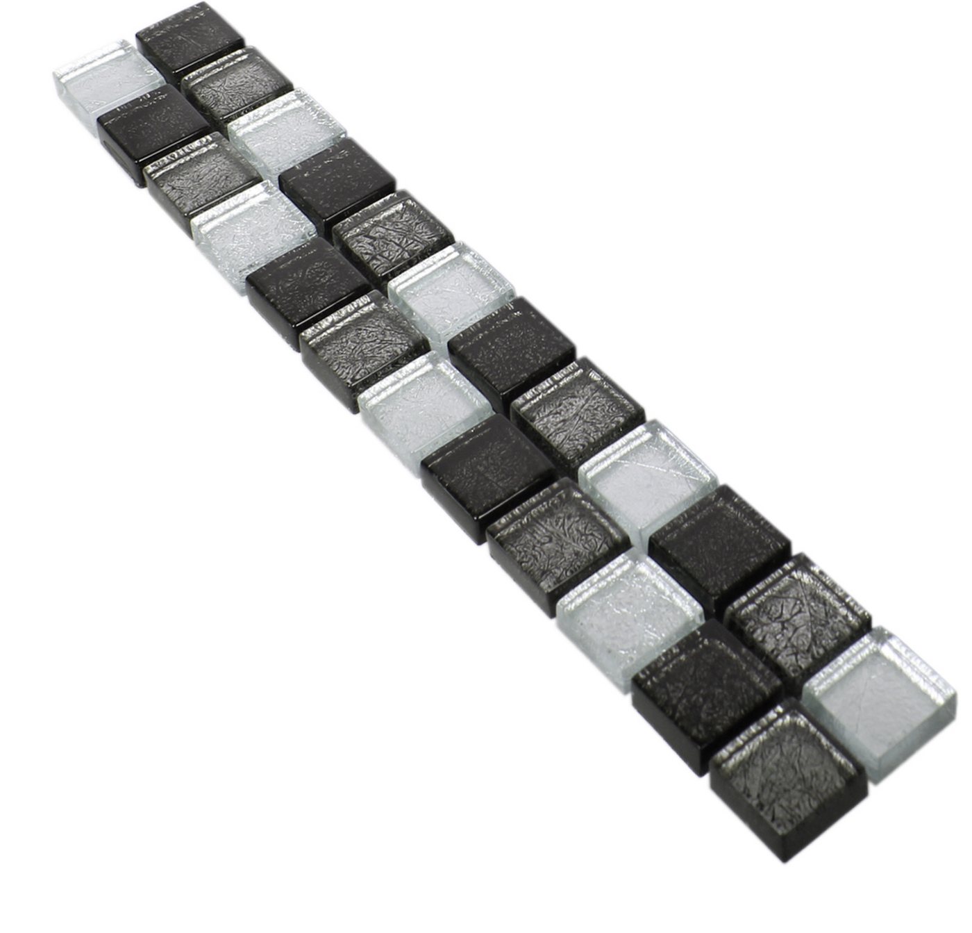 Mosafil Mosaikfliesen Glas Fliesenbordüre Johnstown Schwarz Silber, Glas 30.000x4.800, schwarz-silber, Verlegefertig auf ein Netz geklebt - Wasserfest
