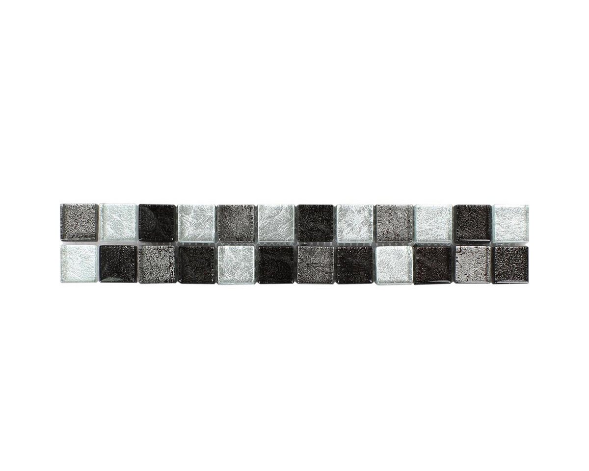 Mosafil Mosaikfliesen Glas Fliesenbordüre Johnstown Schwarz Silber, Glas 30.000x4.800, schwarz-silber, Verlegefertig auf ein Netz geklebt - Wasserfest Bild 3