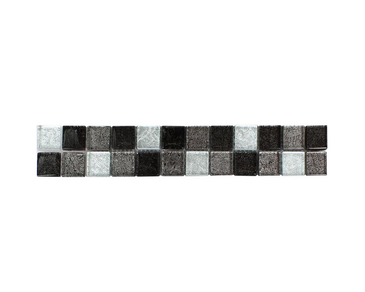 Mosafil Mosaikfliesen Glas Fliesenbordüre Johnstown Schwarz Silber, Glas 30.000x4.800, schwarz-silber, Verlegefertig auf ein Netz geklebt - Wasserfest Bild 4