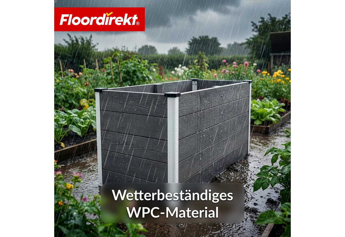 Floordirekt Hochbeet Delos, aus WPC 150x70x75 cm, anthrazit, extra stabiles Hochbeet (1 St), mit Stützstange, Aluminium-Eckprofil & offenem Boden, Garten Hochbeet