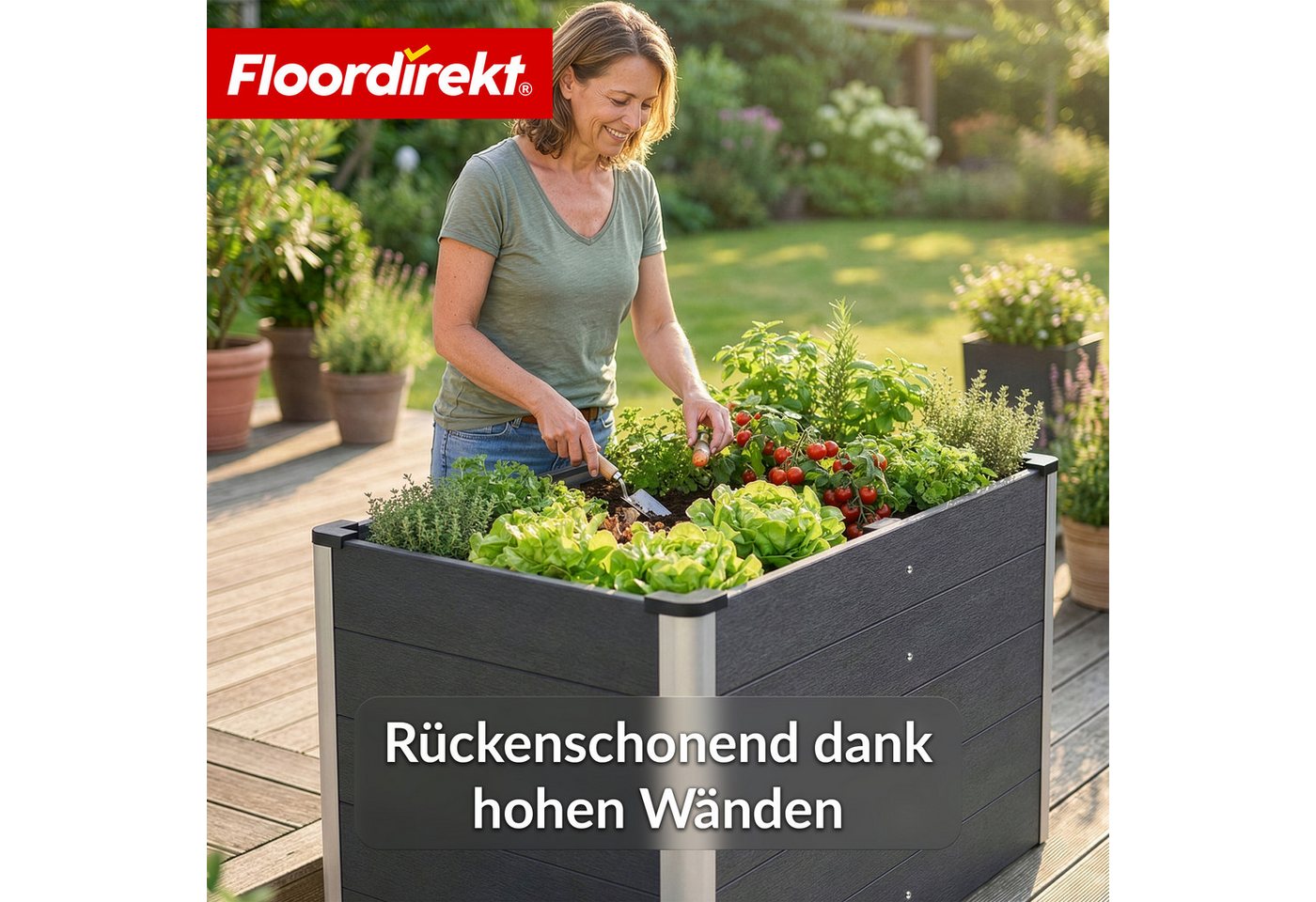 Floordirekt Hochbeet Delos, aus WPC 150x70x75 cm, anthrazit, extra stabiles Hochbeet (1 St), mit Stützstange, Aluminium-Eckprofil & offenem Boden, Garten Hochbeet Bild 2