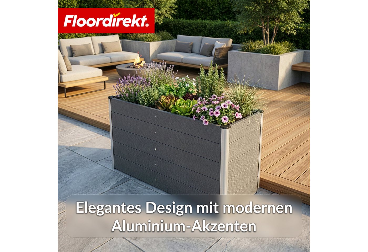 Floordirekt Hochbeet Delos, aus WPC 150x70x75 cm, anthrazit, extra stabiles Hochbeet (1 St), mit Stützstange, Aluminium-Eckprofil & offenem Boden, Garten Hochbeet Bild 4