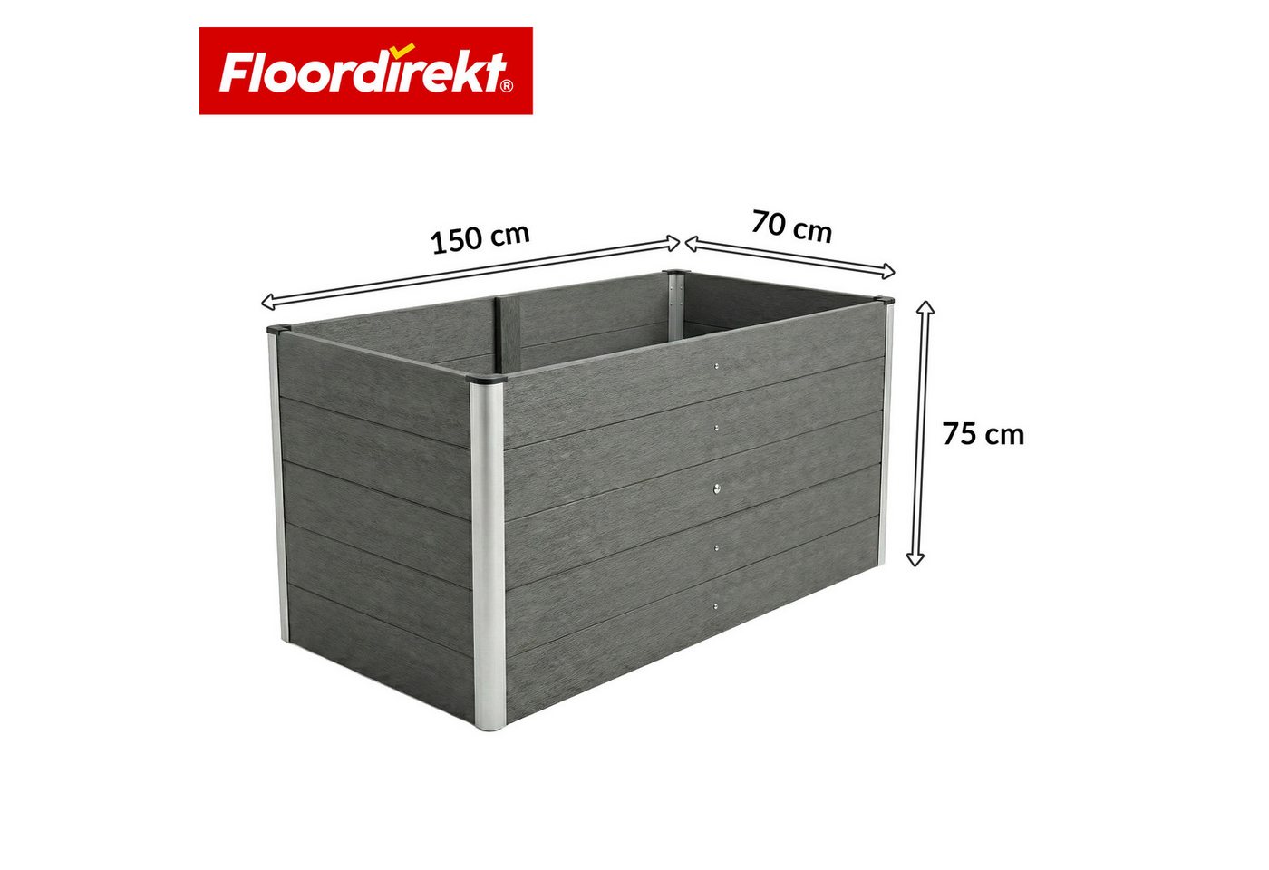 Floordirekt Hochbeet Delos, aus WPC 150x70x75 cm, anthrazit, extra stabiles Hochbeet (1 St), mit Stützstange, Aluminium-Eckprofil & offenem Boden, Garten Hochbeet Bild 5