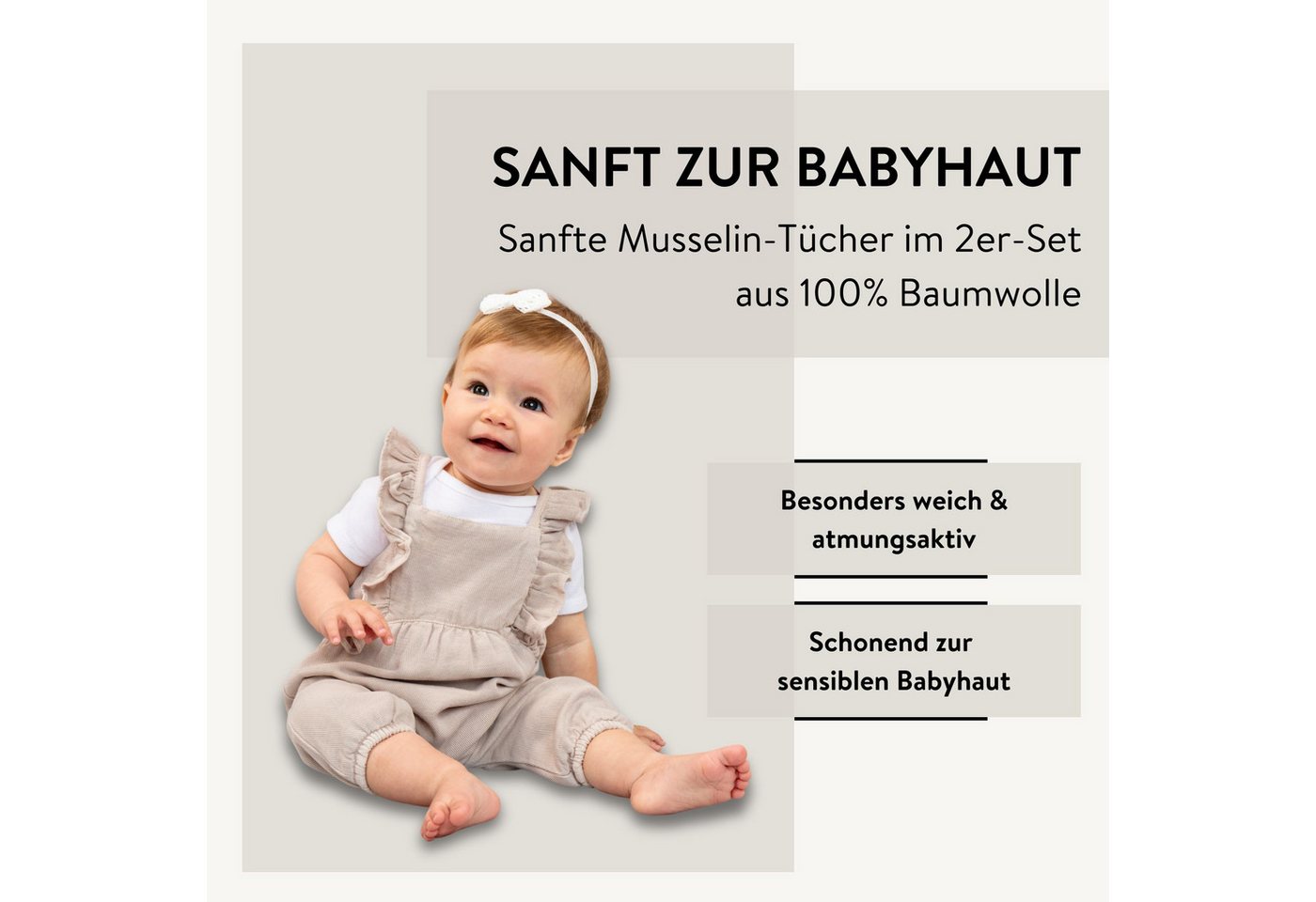 PARSA Beauty Badetücher Baby Mulltücher aus Musselin, 2er-Set in Beige & Weiß mit Wölkchen Bild 3
