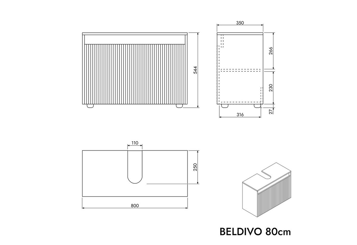 Bernstein Waschbeckenunterschrank BELDIVO 80cm Azurblau matt profiliert bodenstehend Waschtischunterschrank 2 Türen (bodenstehend) Bild 3