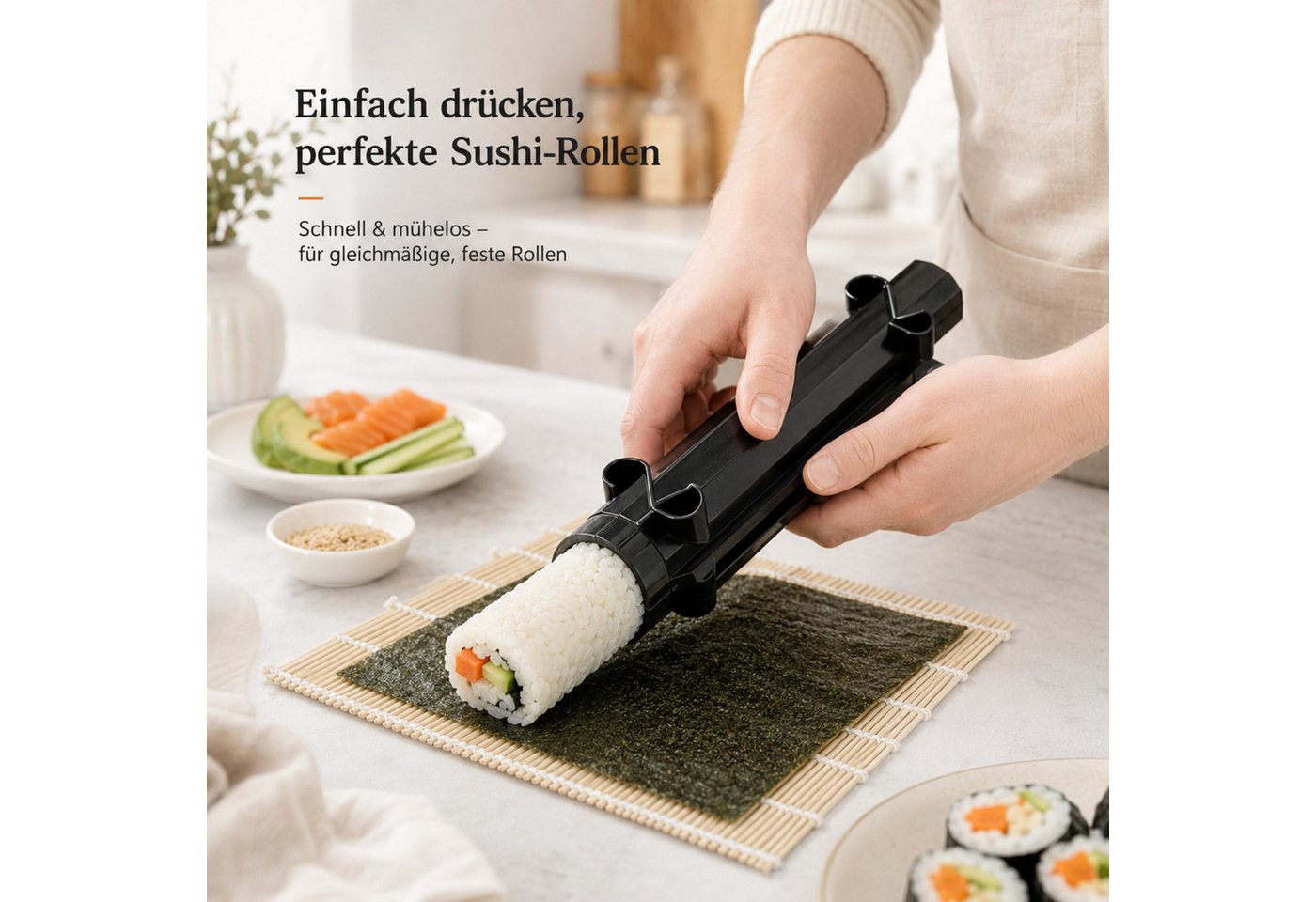 Jumpeak Sushi-Roller Sushi Maker Set,Sushi Bazooka,Sushi Matte,9 Farben,Handgefertigt, (Spar-Set), Anfänger,27,2x5,5cm,Sushi Zubehör,Sushi Roller,PP,leicht zu reinigen