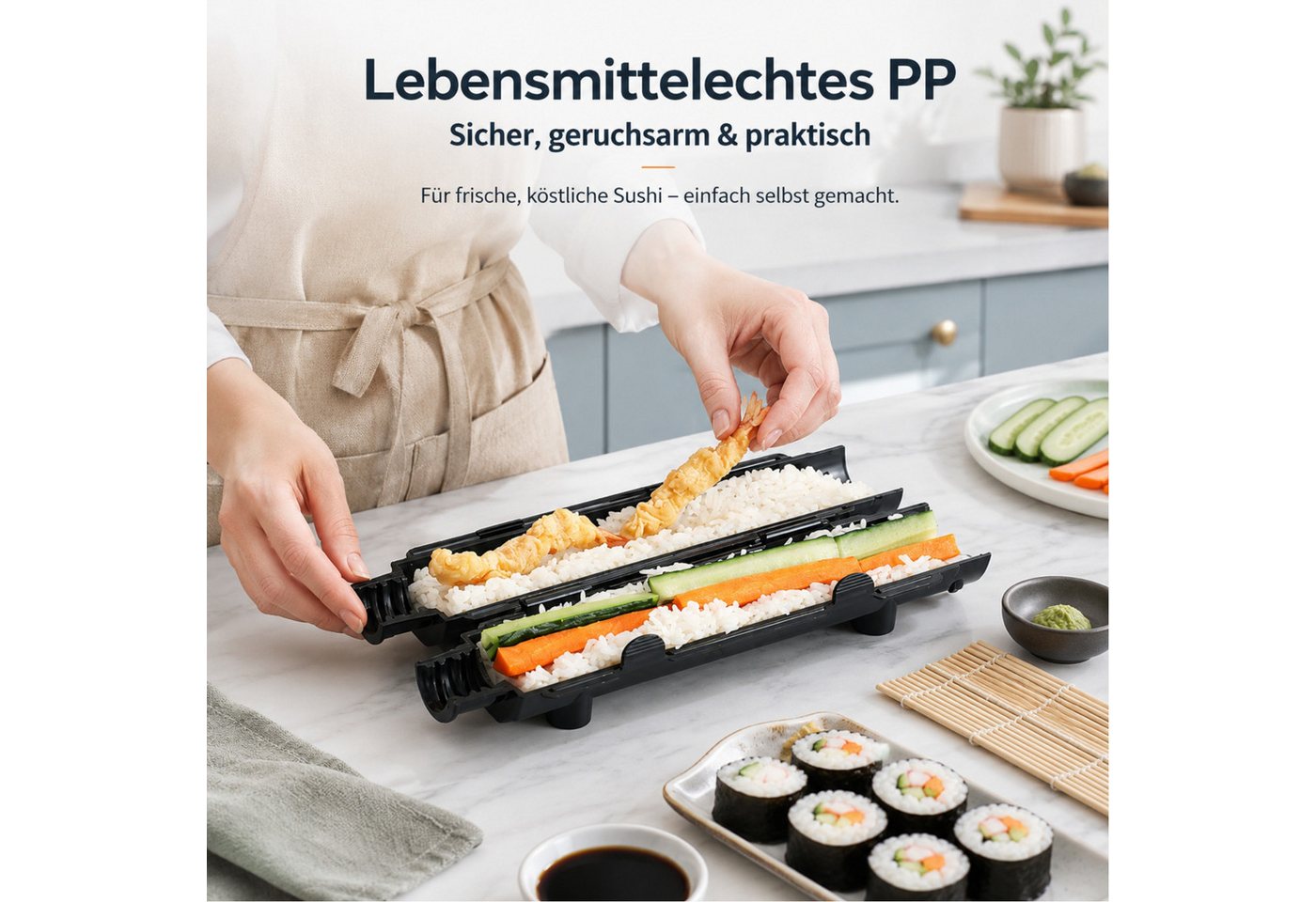 Jumpeak Sushi-Roller Sushi Maker Set,Sushi Bazooka,Sushi Matte,9 Farben,Handgefertigt, (Spar-Set), Anfänger,27,2x5,5cm,Sushi Zubehör,Sushi Roller,PP,leicht zu reinigen Bild 2