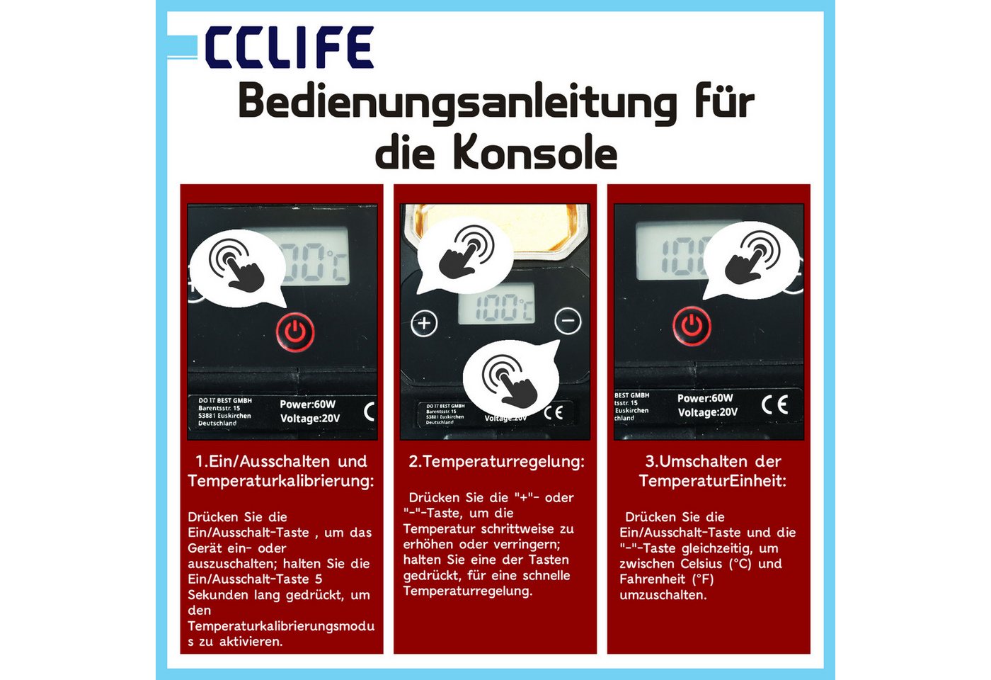CCLIFE Lötpistole CCLIFE 60W Loetkolben passend fuer Makita DeWalt Akku LED Display