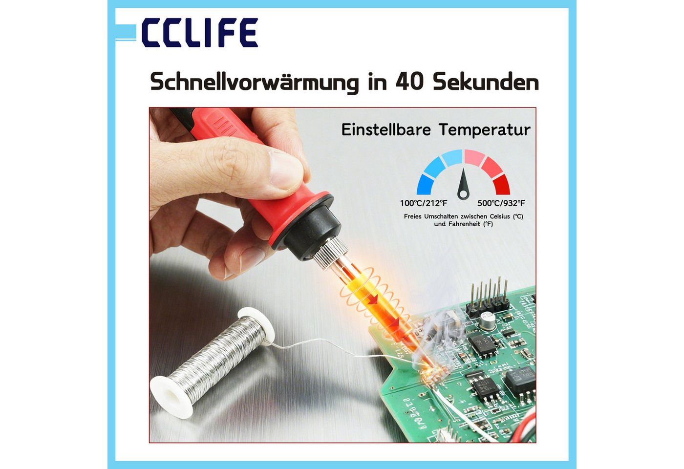 CCLIFE Lötpistole CCLIFE 60W Loetkolben passend fuer Makita DeWalt Akku LED Display Bild 5