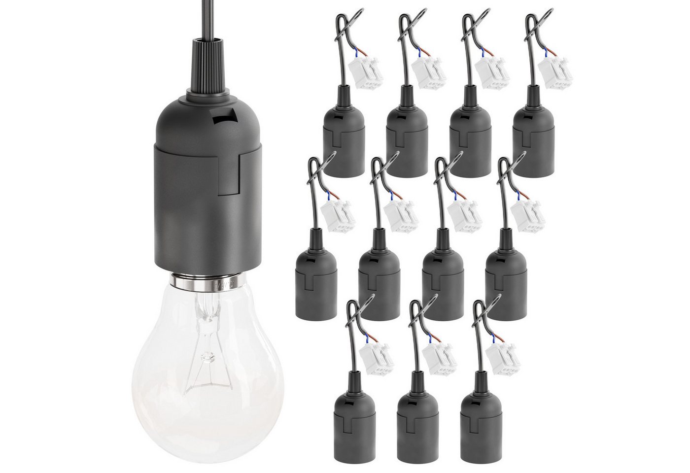 greate. Lampenfassung 12x Baufassung E27 schwarz, Lampenfassung, max. 60W 250V, (12-St) Bild 5
