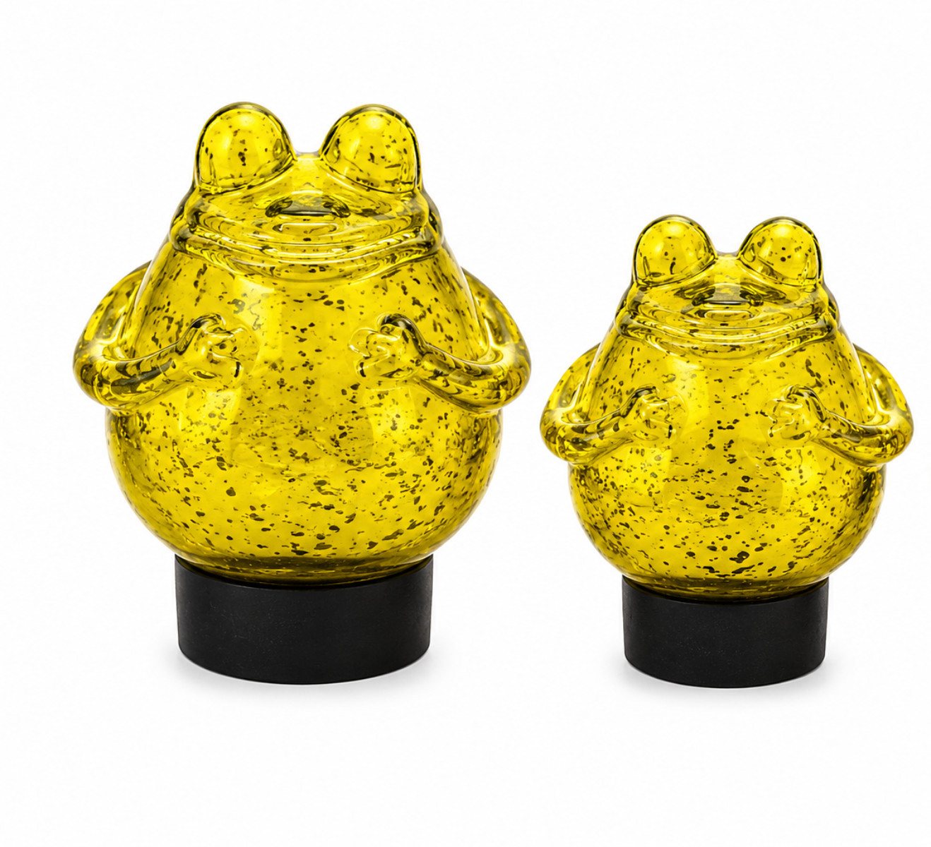 finehomegarden Teichfigur Glasfrosch schwimmend Frosch 2er Set grün Dekorative Wasserdeko, (Set, 2-St., 2tlg), Glas 9x10cm & 12x13cm für Miniteich Wasserschale Brunnen & Veranda
