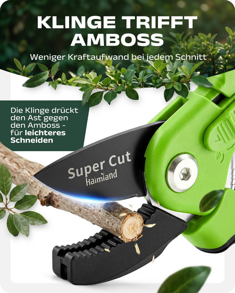 halmland Gartenschere Profi Amboss-Gartenschere – kraftsparend Äste bis 20 mm schneiden