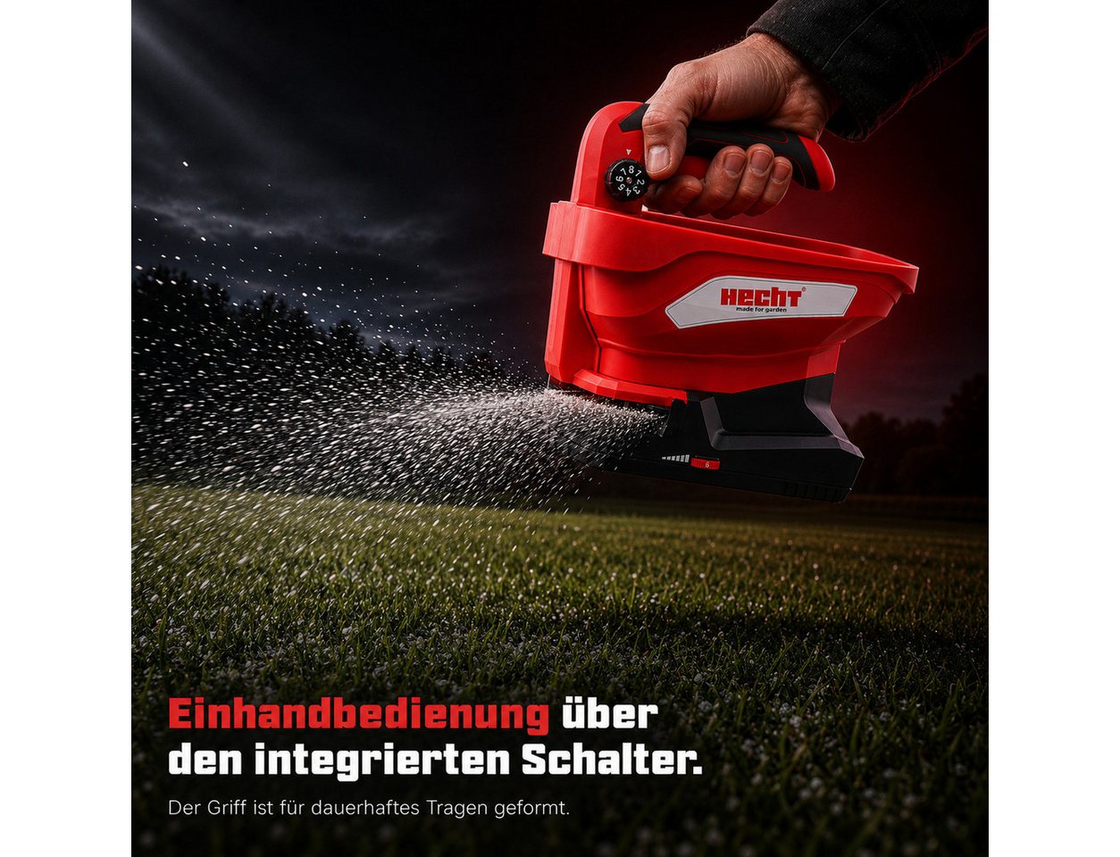 Hecht Handstreuer Akku Universaldstreuer Düngerstreuer 3,3 Liter, 5m Streubreite, 3,3 l Füllmenge, 7,2V mit USB-C Kabel, Salzstreuer 900-220 U/min Bild 4