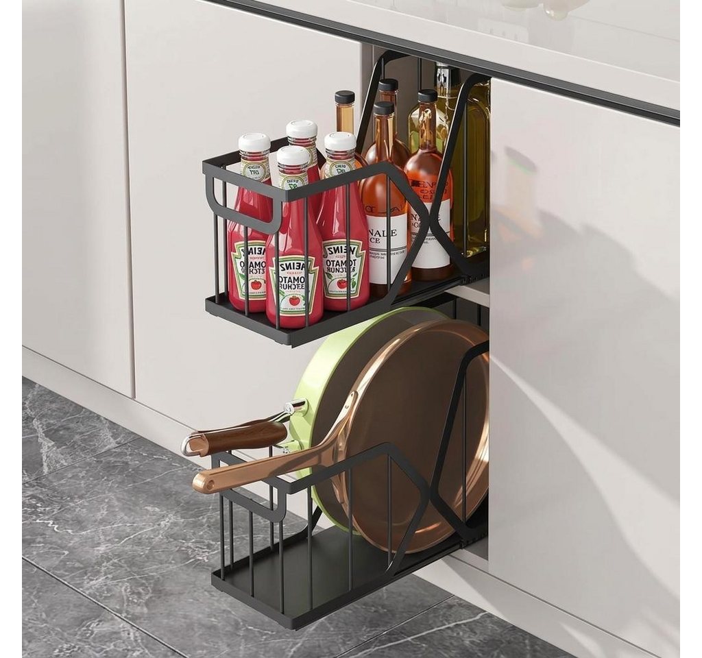 GarveeMore Küchenorganizer-Set Schmaler ausziehbarer Schrankorganizer Küchenauszug, 42×14×26 cm