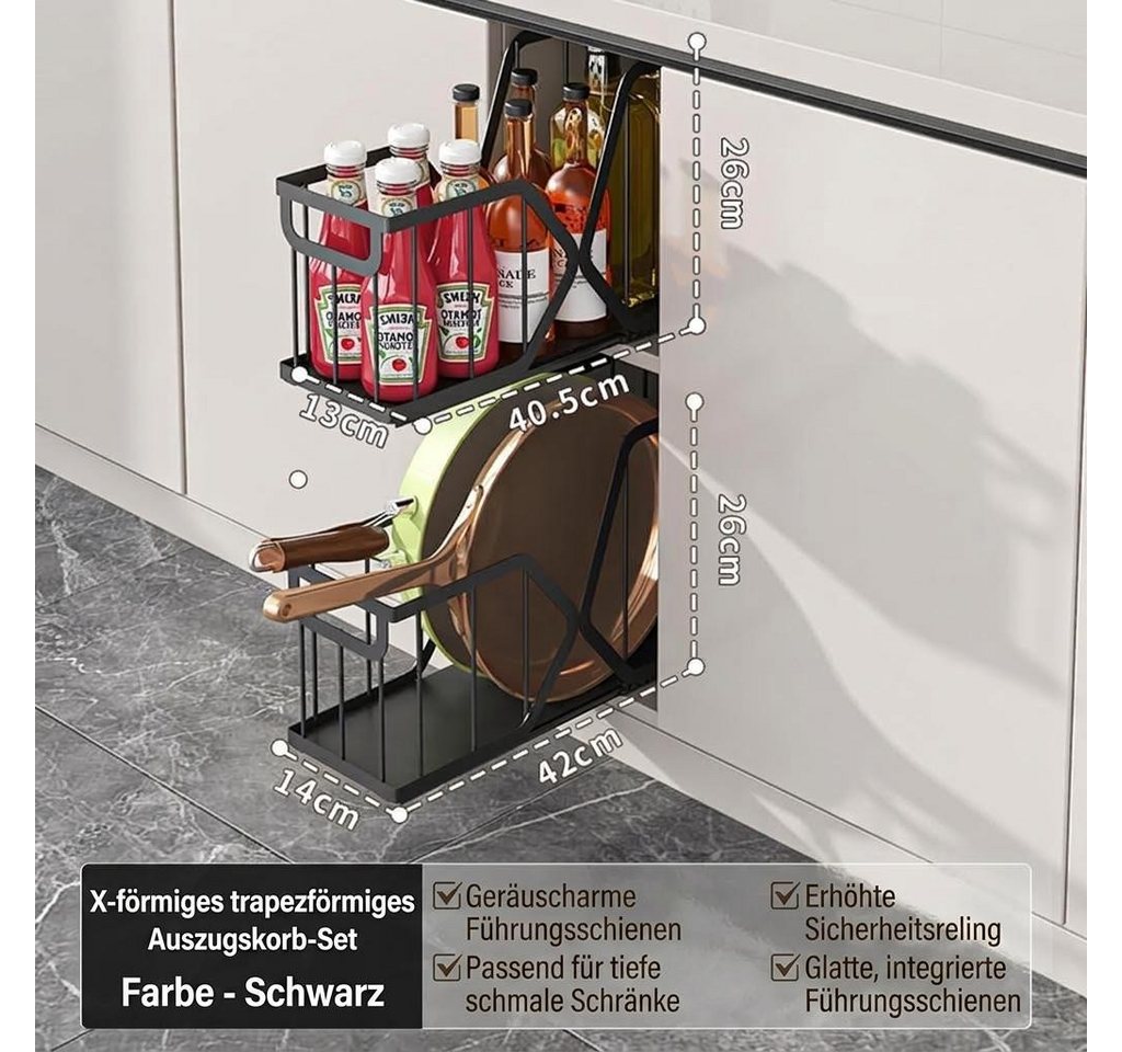 GarveeMore Küchenorganizer-Set Schmaler ausziehbarer Schrankorganizer Küchenauszug, 42×14×26 cm Bild 3