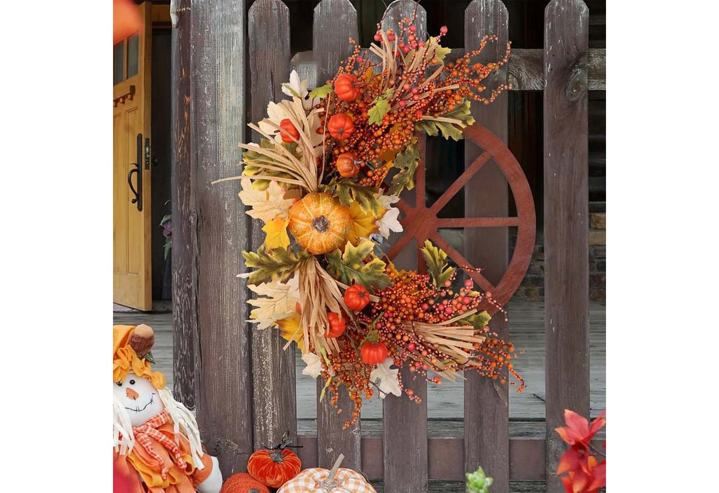 Sorvyzxn Dekokranz Künstlicher Herbst-Kürbisrad-Kranz, künstlicher Herbst Bild 5