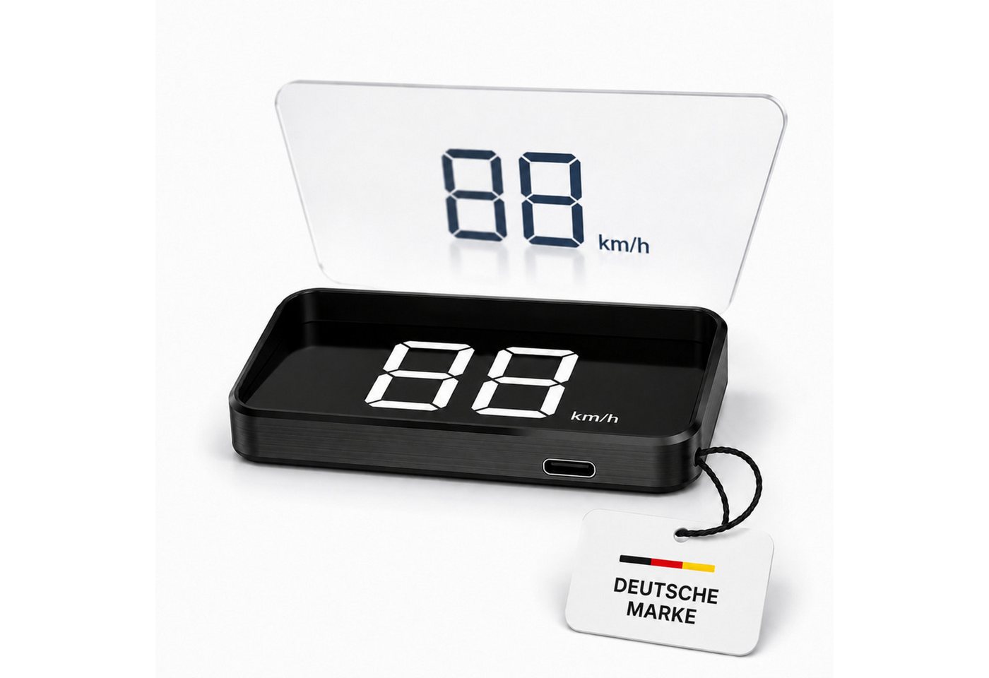 HS.SUPPLY Head Up Display GPS HUD Tacho Auto Geschwindigkeitsanzeige Head-Up Display USB-C, Komplett-Set, 5-teiliges Set, Lichtsensor, Automatisches Ein- & Ausschalten, hohe Genauigkeit