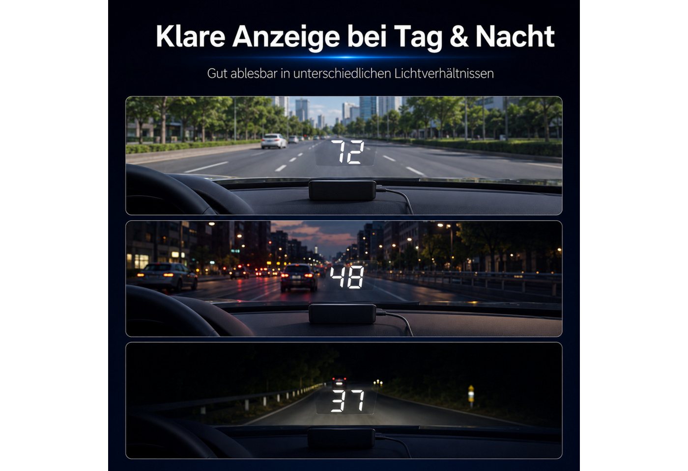 HS.SUPPLY Head Up Display GPS HUD Tacho Auto Geschwindigkeitsanzeige Head-Up Display USB-C, Komplett-Set, 5-teiliges Set, Lichtsensor, Automatisches Ein- & Ausschalten, hohe Genauigkeit Bild 4