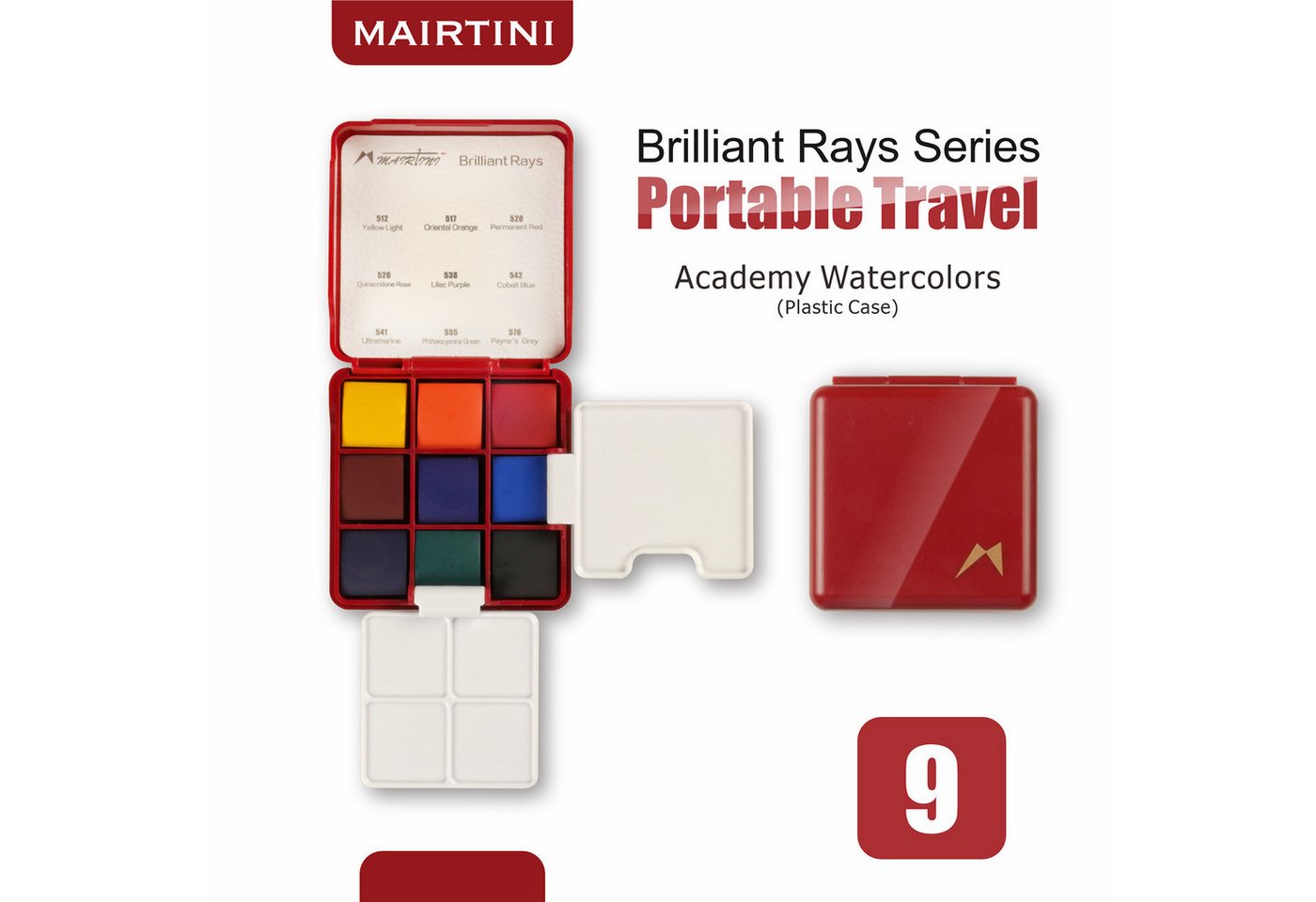 Mairtini Aquarellfarbe Set - 9 intensive Farben im mini stylischen grün/ rot/ rosa Reiseetui, Ideal für unterwegs & kreative Momente Bild 3