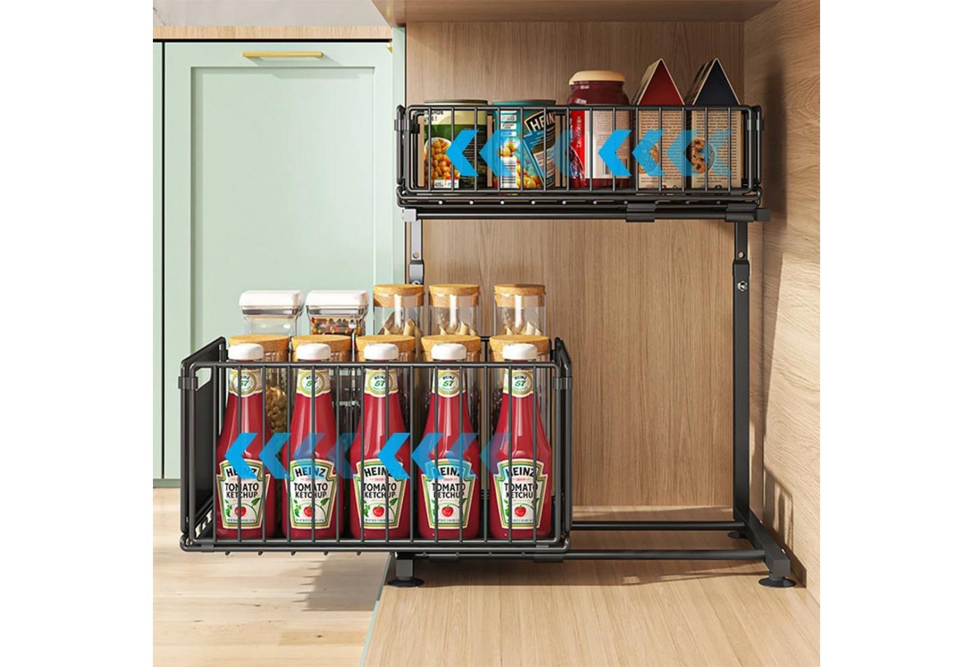 REDOM Küchenorganizer-Set L-förmiger Unterschrank Aufbewahrungsregal, (höhenverstellbar mit Schublade, herausziehbar faltbar Gewürzregal Küchenhelfer), für Küche Bad Wohnzimmer Büro Vorratskammer