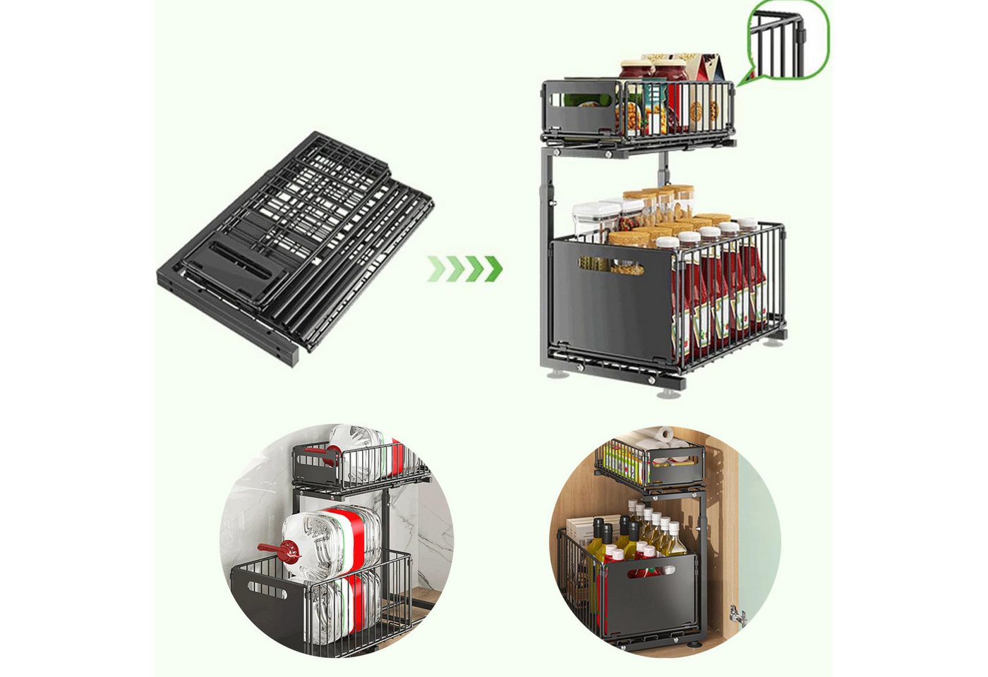 REDOM Küchenorganizer-Set L-förmiger Unterschrank Aufbewahrungsregal, (höhenverstellbar mit Schublade, herausziehbar faltbar Gewürzregal Küchenhelfer), für Küche Bad Wohnzimmer Büro Vorratskammer Bild 2