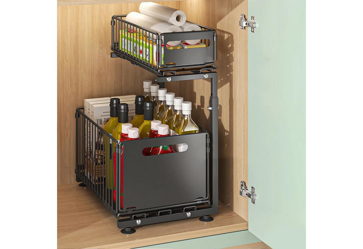 REDOM Küchenorganizer-Set L-förmiger Unterschrank Aufbewahrungsregal, (höhenverstellbar mit Schublade, herausziehbar faltbar Gewürzregal Küchenhelfer), für Küche Bad Wohnzimmer Büro Vorratskammer Bild 3