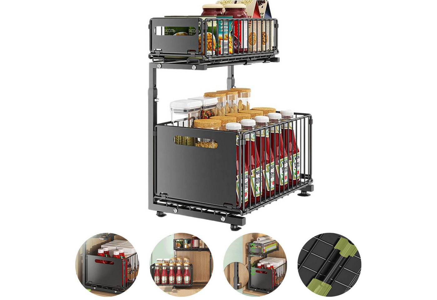 REDOM Küchenorganizer-Set L-förmiger Unterschrank Aufbewahrungsregal, (höhenverstellbar mit Schublade, herausziehbar faltbar Gewürzregal Küchenhelfer), für Küche Bad Wohnzimmer Büro Vorratskammer Bild 4