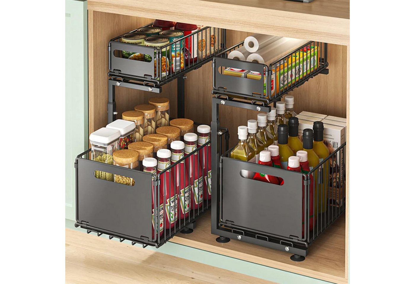 REDOM Küchenorganizer-Set L-förmiger Unterschrank Aufbewahrungsregal, (höhenverstellbar mit Schublade, herausziehbar faltbar Gewürzregal Küchenhelfer), für Küche Bad Wohnzimmer Büro Vorratskammer Bild 5