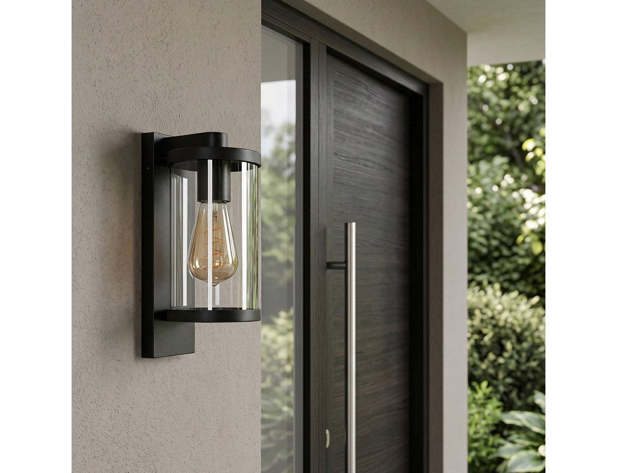hofstein Außen-Wandleuchte Außenwandlampe aus Metall/Glas in Schwarz/Klar, ohne Leuchtmittel, Wandleuchte außen abwärts im modernen Retro/Vintage-Design, E27, IP44