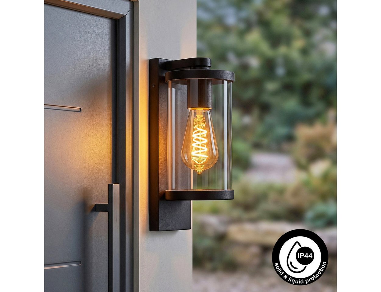 hofstein Außen-Wandleuchte Außenwandlampe aus Metall/Glas in Schwarz/Klar, ohne Leuchtmittel, Wandleuchte außen abwärts im modernen Retro/Vintage-Design, E27, IP44 Bild 2