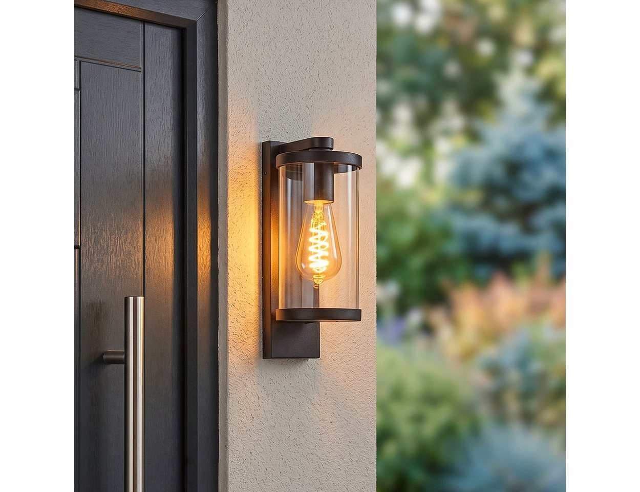 hofstein Außen-Wandleuchte Außenwandlampe aus Metall/Glas in Schwarz/Klar, ohne Leuchtmittel, Wandleuchte außen abwärts im modernen Retro/Vintage-Design, E27, IP44 Bild 3
