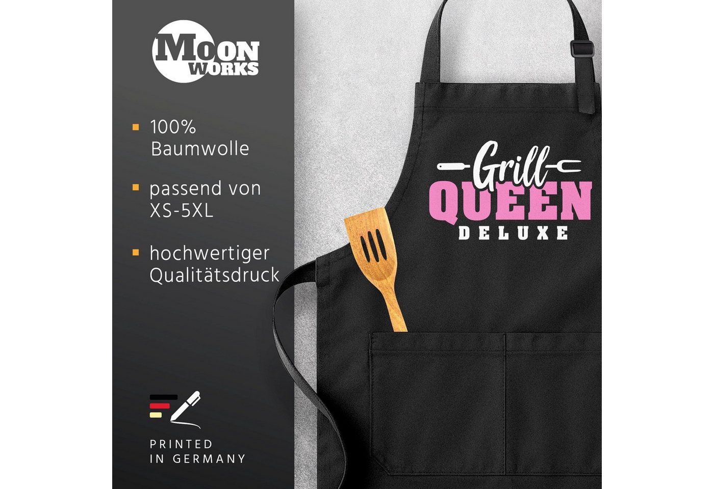 MoonWorks Grillschürze Grill-Schürze für Frauen mit Spruch Grill Queen Deluxe, mit kreativem Aufdruck Bild 4