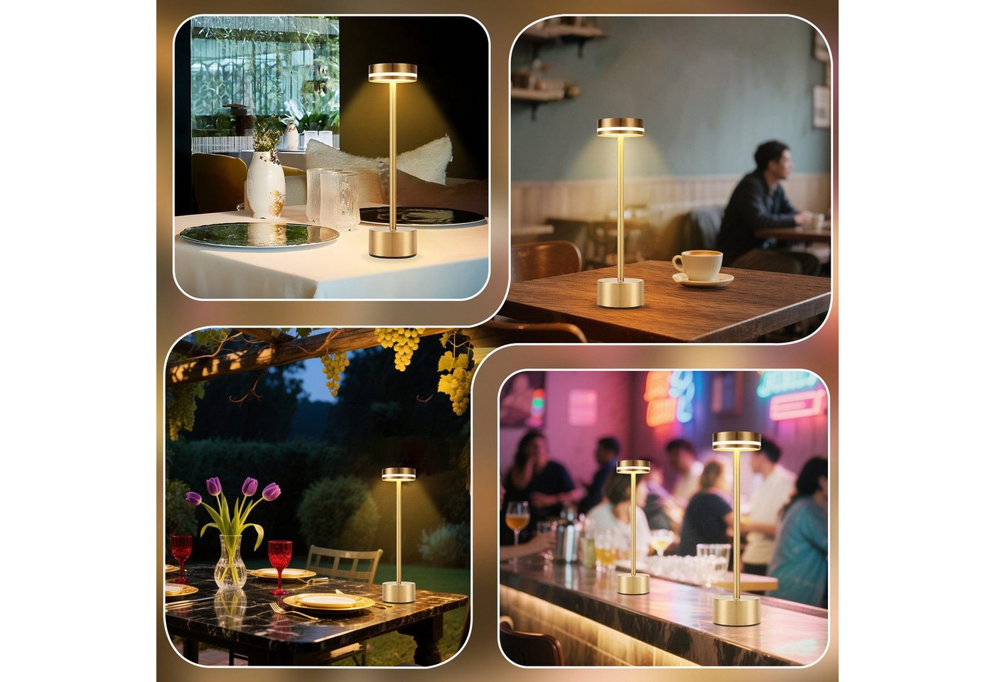 Nettlife LED Tischleuchte Kabellos Akku Aufladbar Nachttischlampe Dimmbar USB C Touch Lampe, Touch Dimmbar, LED fest integriert, Modern Tischlampe für Schlafzimmer Esszimmer Büro Bild 4