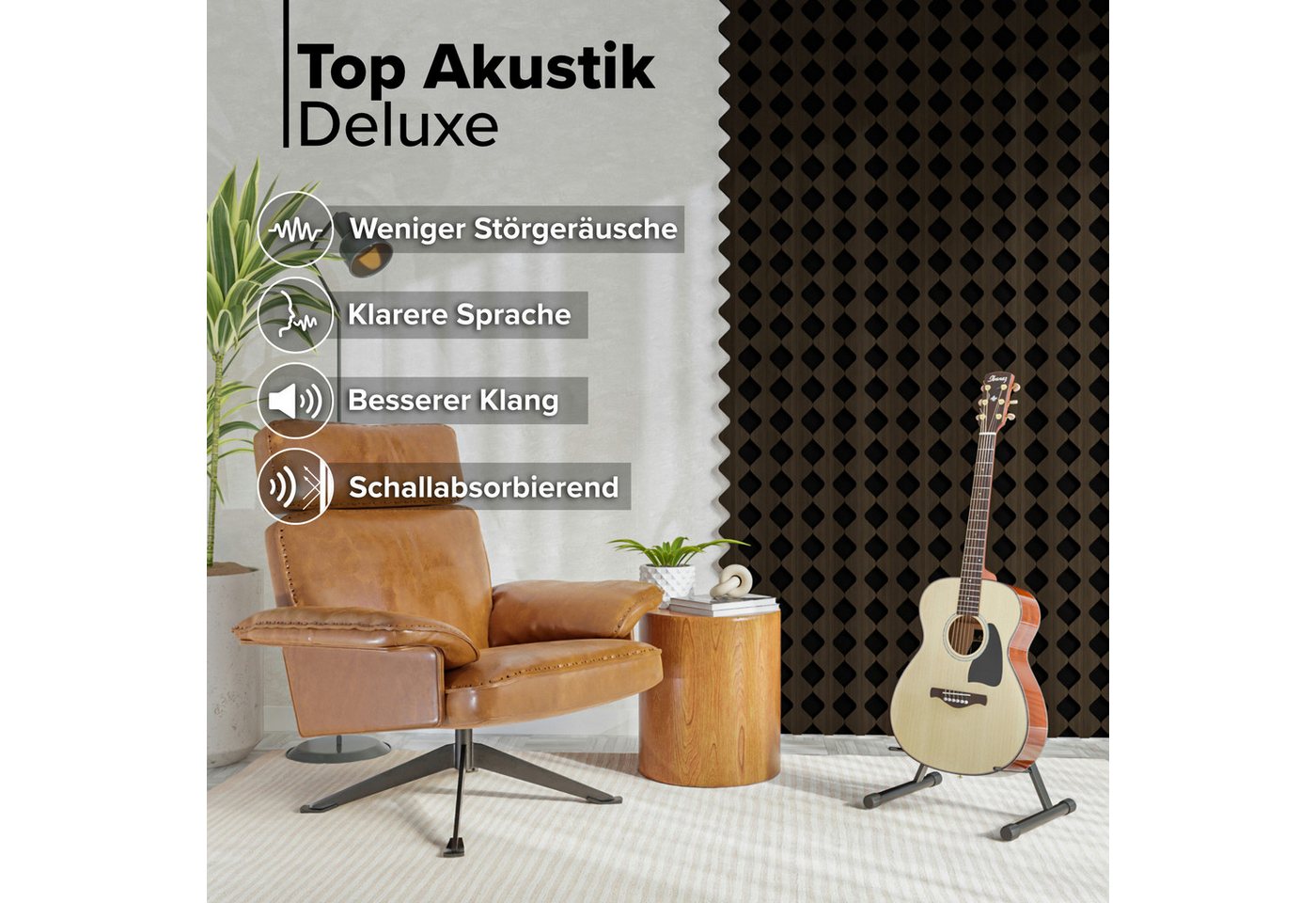 AKUSTIKO Wanddekoobjekt Diamond (Akustikpaneele Shaped 10 Stück 280x34cm Holz MDF - XXL Wandpaneele Platten Lamellen Holzpaneele Echtholzfurnier 21mm Filz Schalldämmung MDF Schwarz (9,52m² Diamond) Bild 5