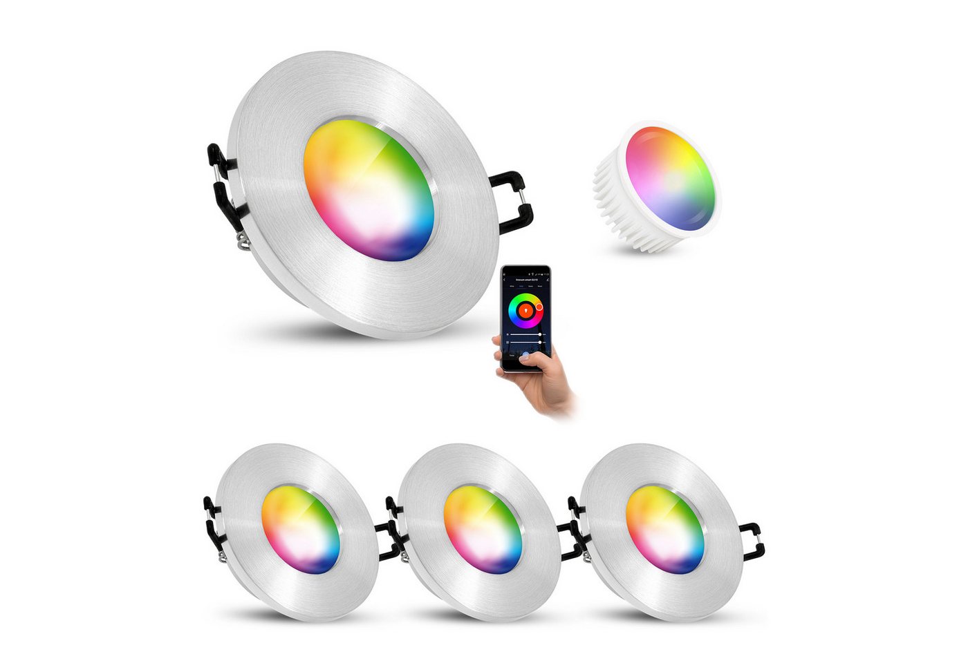 linovum LED Außen-Deckenleuchte ISASO Einbauleuchte IP65 Bad Alu rund Smart Lampe 4W RGB CCT WLAN, Smart Bild 4