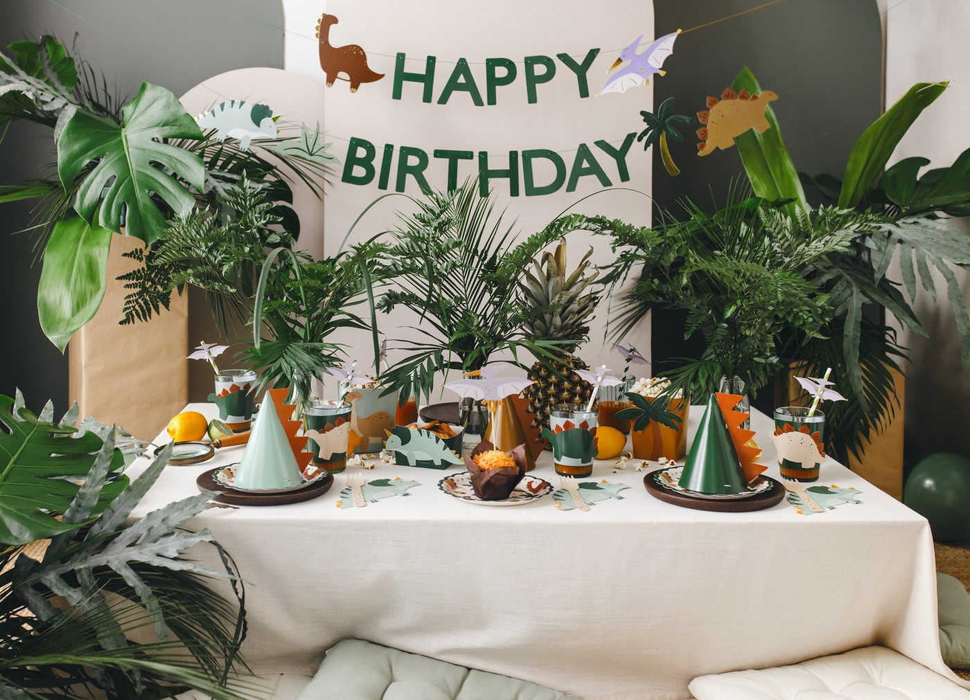 partydeco Trinkhalme, Papierstrohhalme 19cm mit Dino Topper 6er Set Weiß / Grün / Flieder Bild 3
