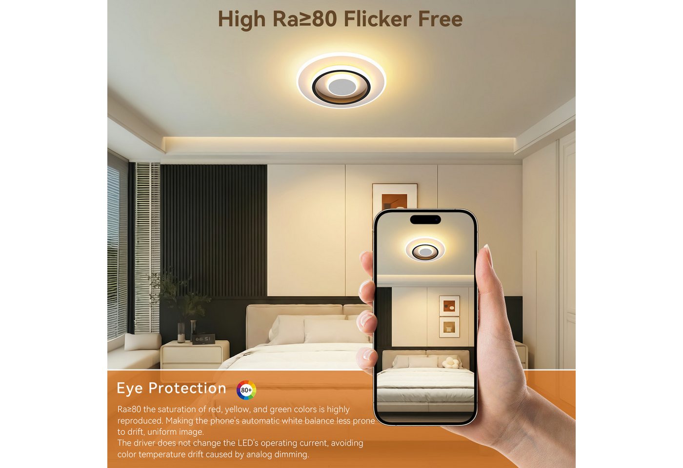 BlingBin LED Deckenleuchte Runde Deckenlampe LED Moderne 22W, Minimalistisches Design, 2200LM, LED fest integriert, Warmweiß, Neutralweiß, Kaltweiß, LED Lampen Deckenbeleuchtung Ceiling Light für Wohnzimmer Bild 4