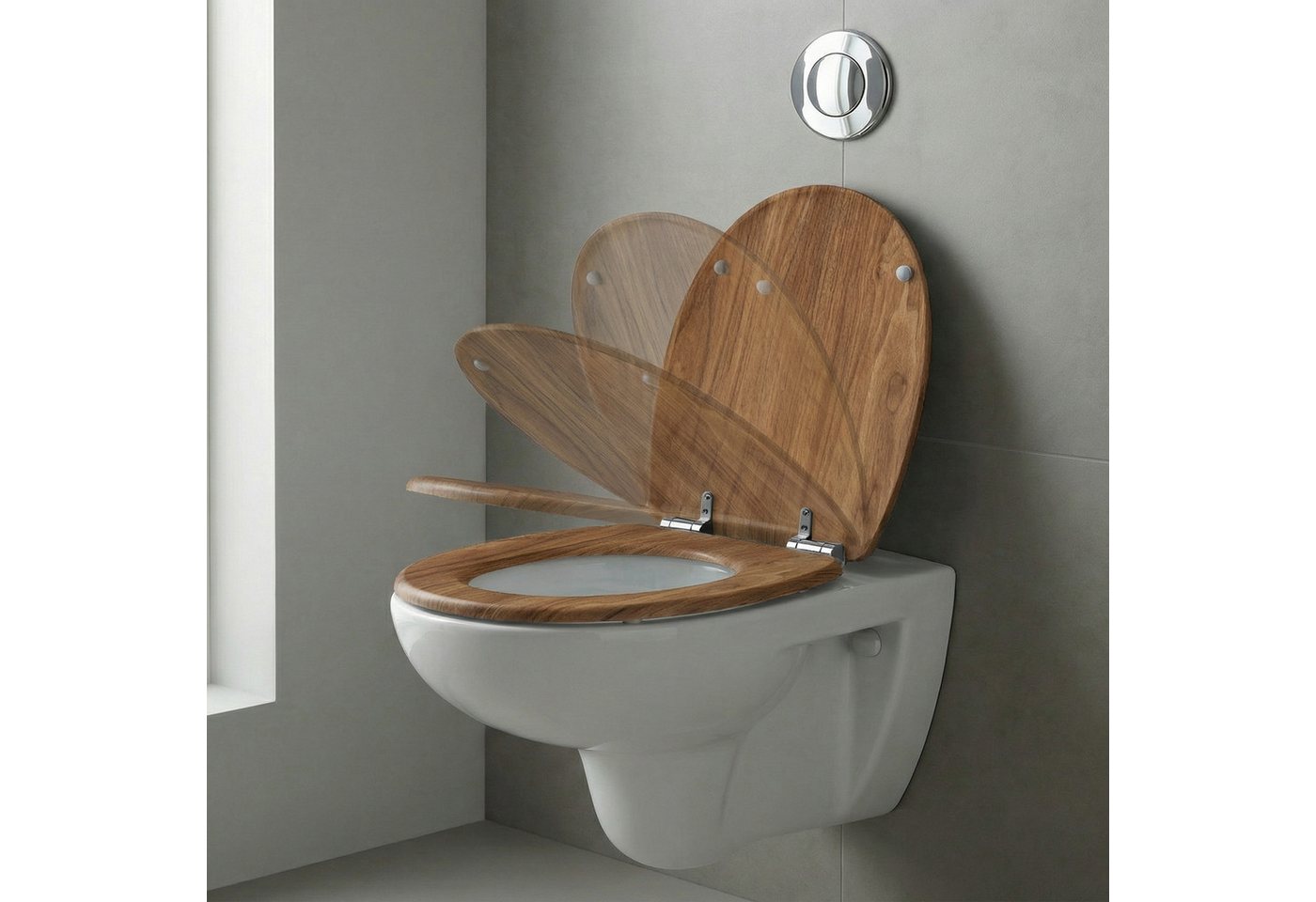 kowdom WC-Sitz WC-Sitz MDF Soft-Close, verstellbare Scharniere, Holzoptik (WC-Sitz, Einzelstück mit Montageset), WC-Sitz, MDF, Soft-Close, Holzoptik, 190 kg Belastbarkeit Bild 5