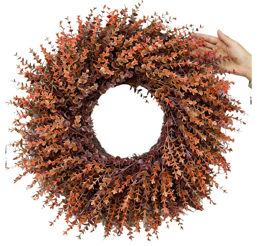 Sorvyzxn Dekokranz Großer künstlicher Eukalyptus-Herbstkranz (70 cm, Herbst-Orange), Künstlicher Herbstkranz Deko für Thanksgiving, Landhausstil Bild 3