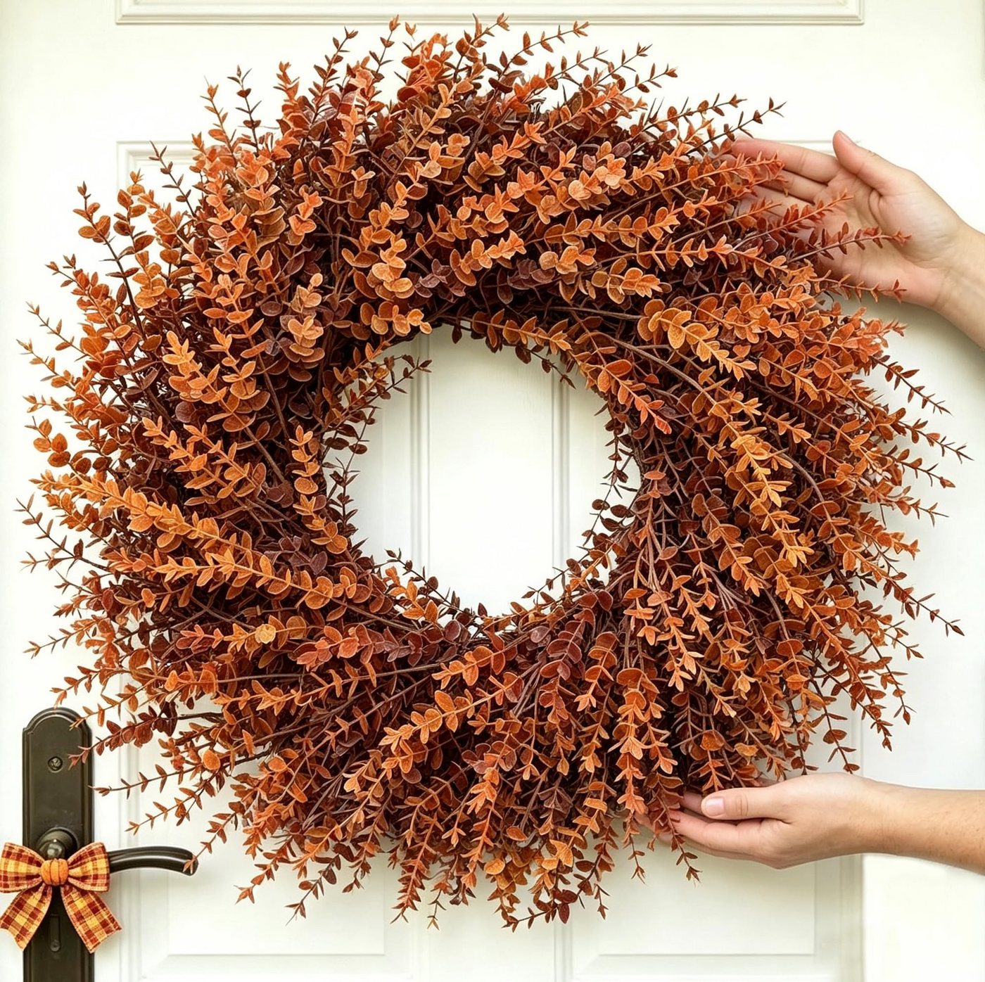Sorvyzxn Dekokranz Großer künstlicher Eukalyptus-Herbstkranz (70 cm, Herbst-Orange), Künstlicher Herbstkranz Deko für Thanksgiving, Landhausstil Bild 5