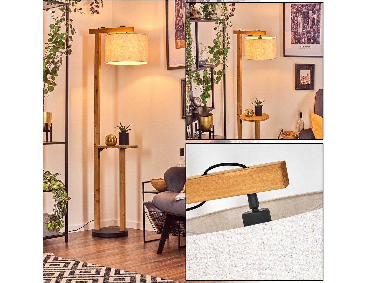 hofstein Stehlampe Stehlampe aus Holz/Metall/Stoff in Natur/Schwarz/Beige/Weiß, ohne Leuchtmittel, skandinavische Leuchte, Ø 35 cm, Ablagefläche u. Fußschalter, 1 x E27 Bild 3